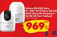 DAHUA DH-H2A HERO 360' Wİ-Fİ GECE GÖRÜŞLÜ AKILLI GÜVENLİK KAMERASI + 64 GB SD KART HEDİYELİ
